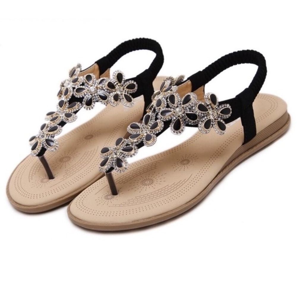 NEW Siketu Black‎ Floral Jeweled Embellished Sandals Sz 9/40 - Cocktail Party